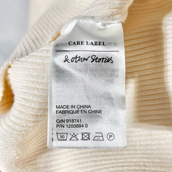 & Other Stories Rib Knit Slit Sleeve Round Neck Sweater Off White Size Large - Picture 15 of 16